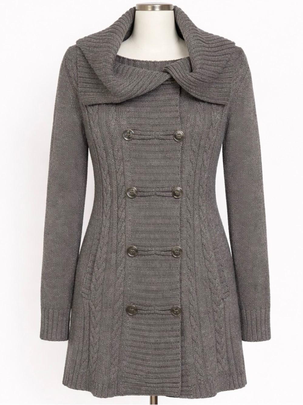 Faded Glory Gray Cable-Knit Button Cardigan Coat